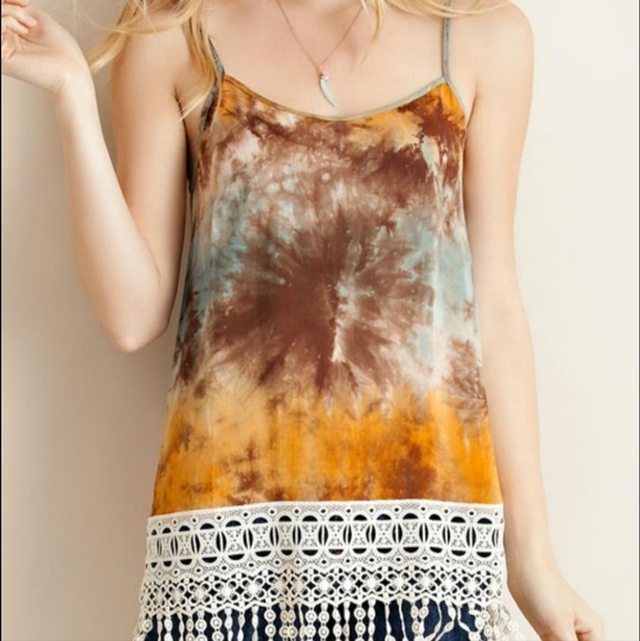 Entro Boho Tie Dye Fringe Tank Top Women's Size Large - Picture 1 of 11